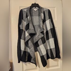 Black and White Plaid Cardigan Sweater